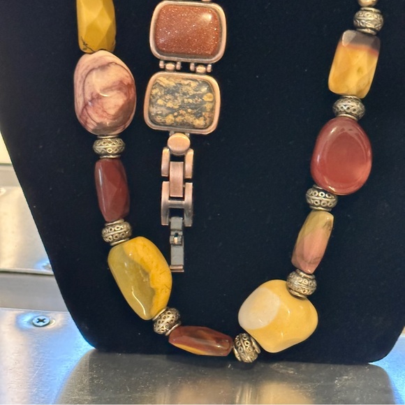 ladies Versales watch & necklace antique, natural polished rocks inlay in copper - Picture 2 of 14